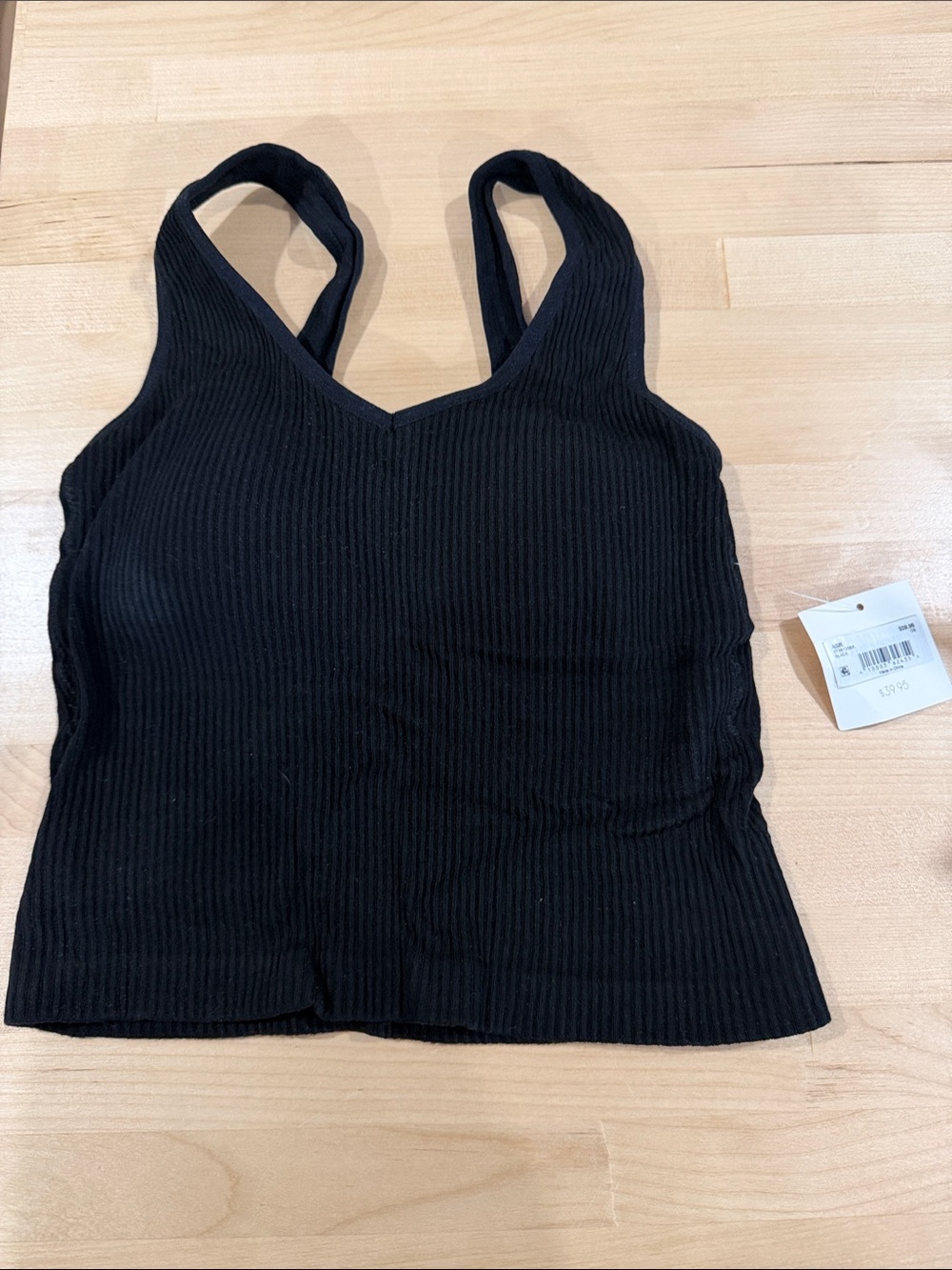 Essential Ribbed Padded V-Neck Tank Top - Black